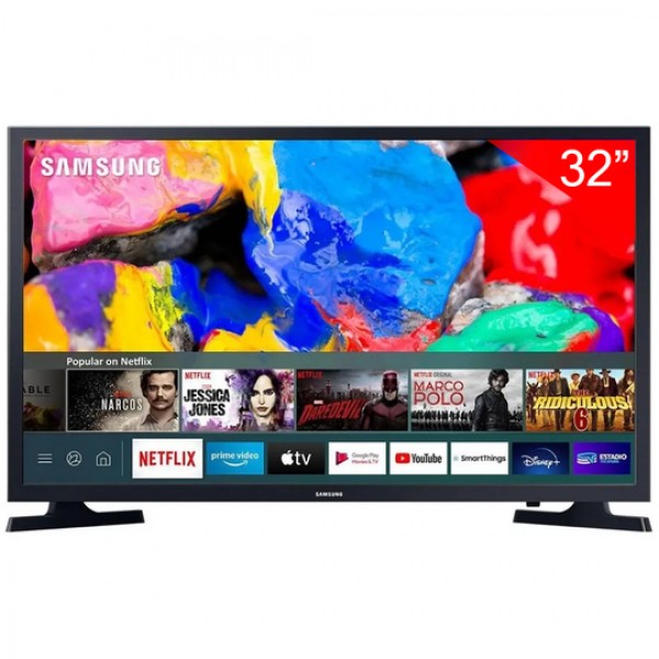 Smart TV LED de 32" Samsung UN32T4202 HD con Wi-Fi/HDMI/USB/Tizen/Bivolt (2022) - Negro